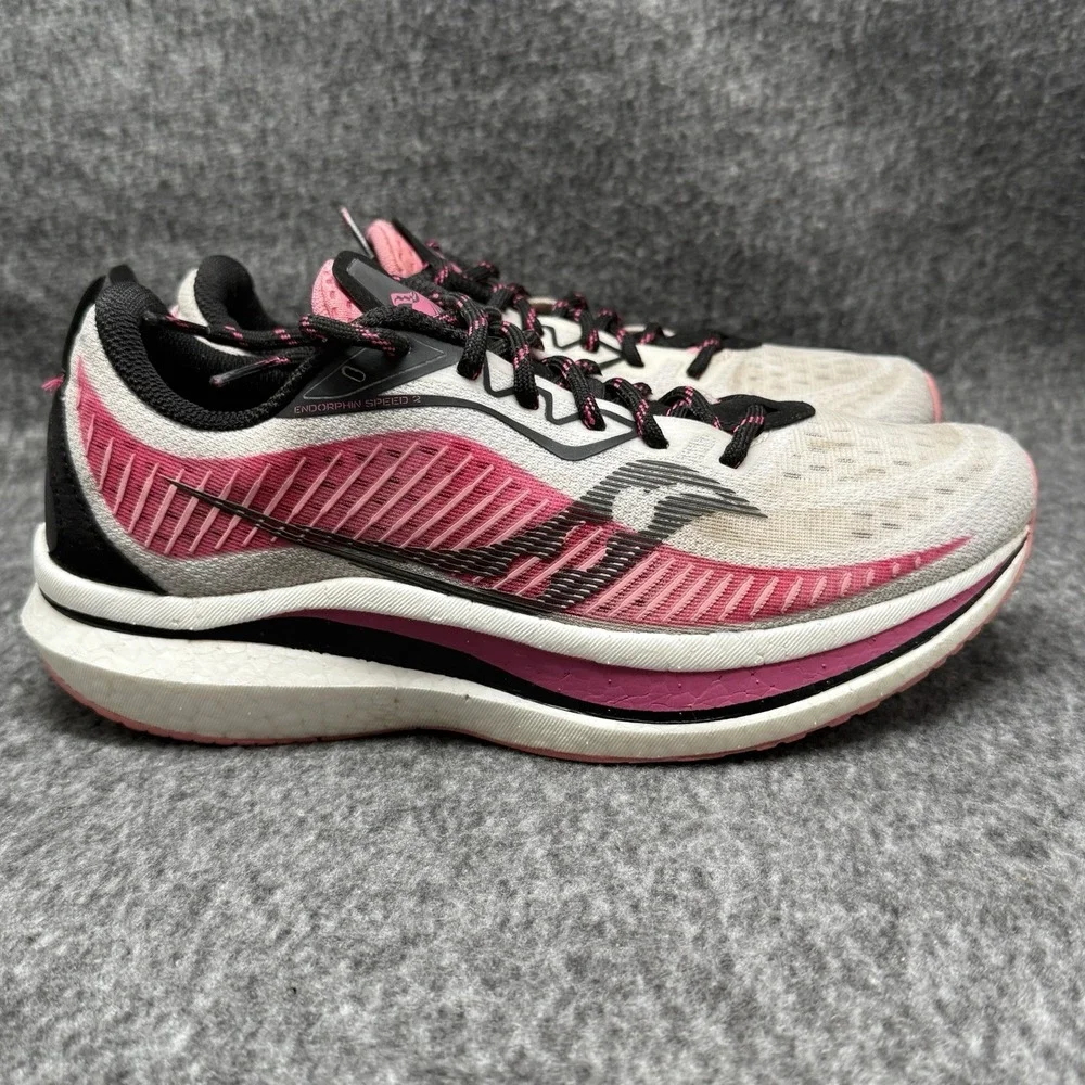 Saucony Endorphin Speed 2 Womens US Size 9.5 White Pink Black Mesh Running Shoes